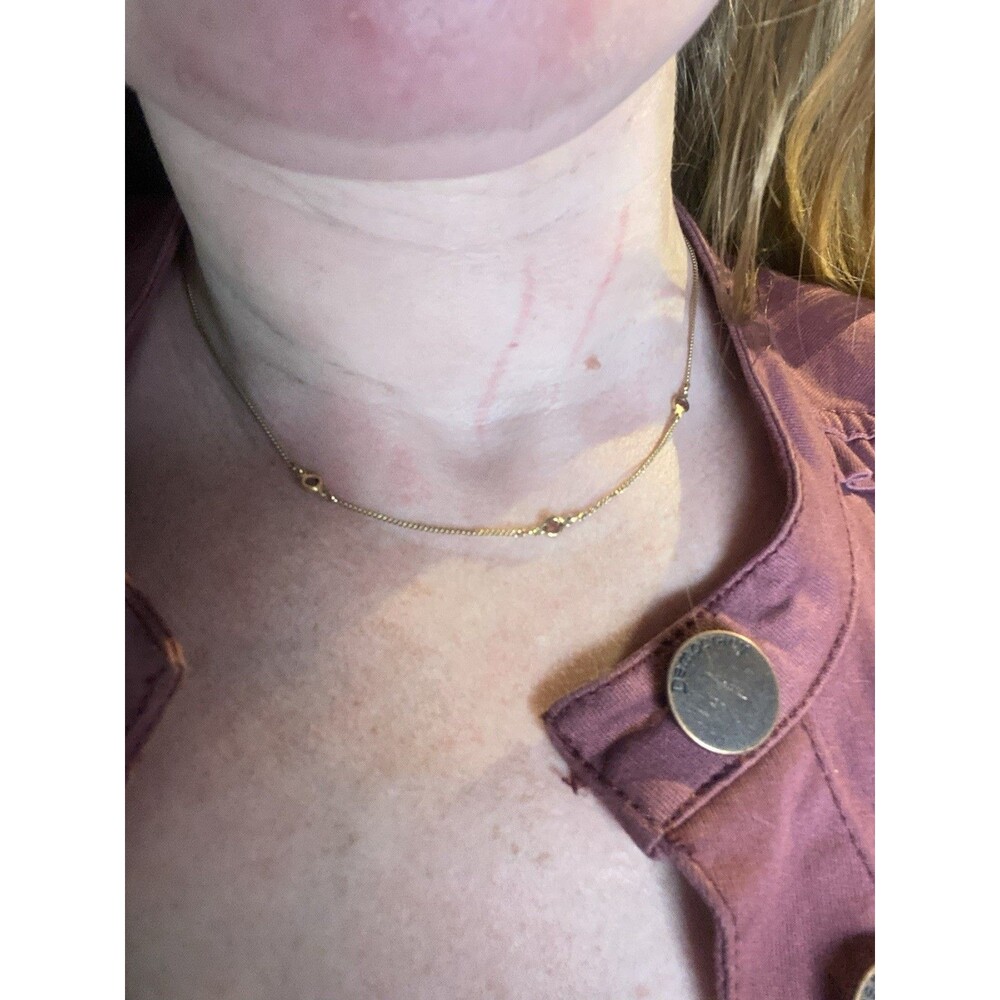 Avon Signed Gold Tone Purple Crystal Station Necklace 16in Choker Dainty